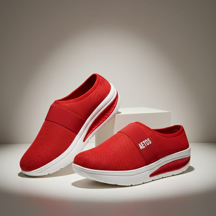 Aetos Women's Red Chunky Slip-On Sports Sandals - Air Cushion Breathable Comfort Shoes