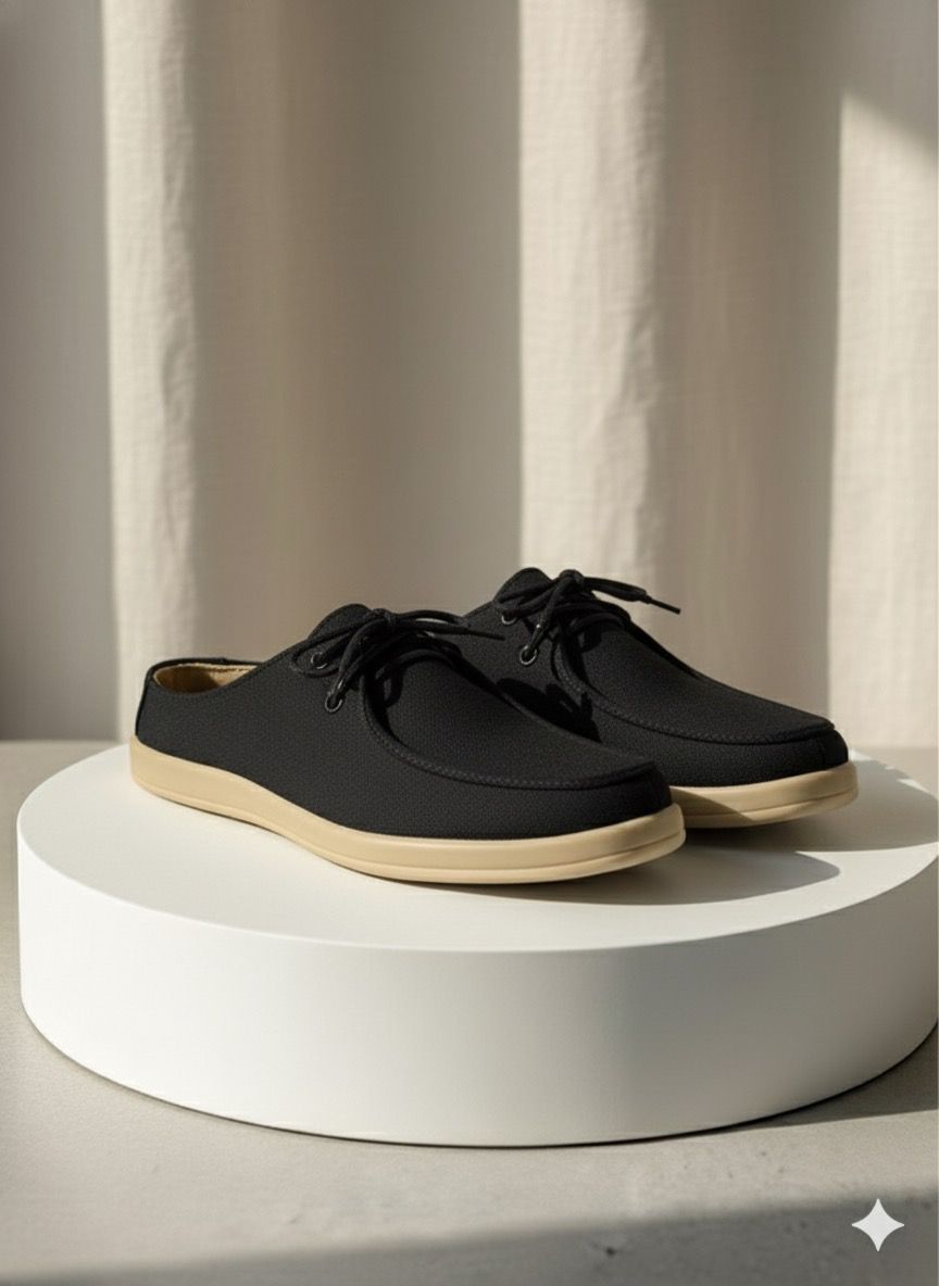 Aetos Men's Black Linen Fisherman Slip-On Shoes - Breathable Casual Summer Loafers