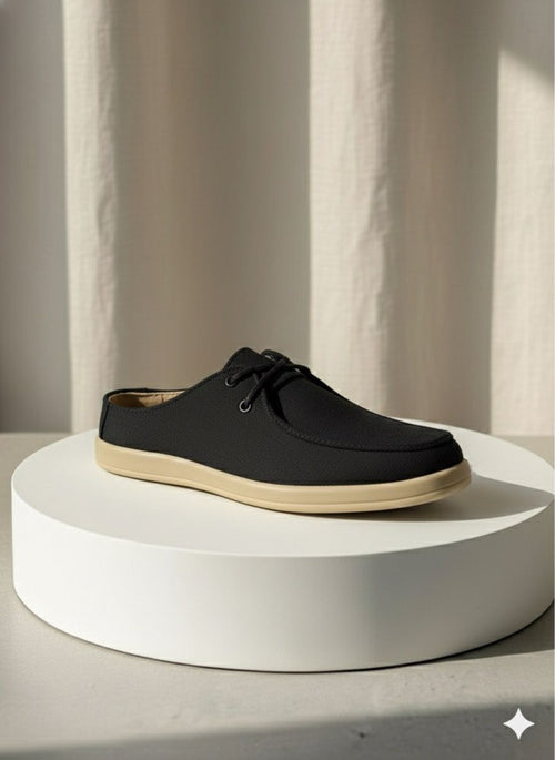 Aetos Men's Black Linen Fisherman Slip-On Shoes - Breathable Casual Summer Loafers