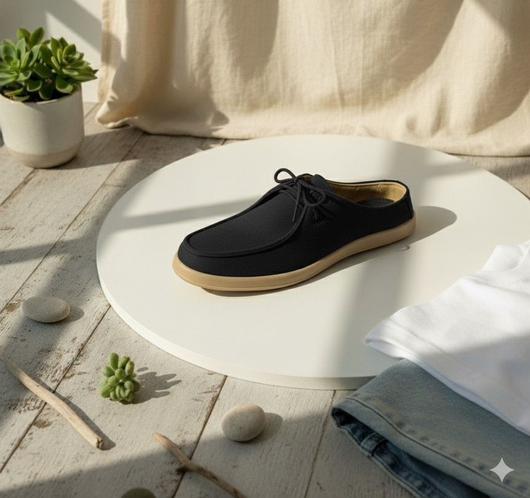 Aetos Men's Black Linen Fisherman Slip-On Shoes - Breathable Casual Summer Loafers