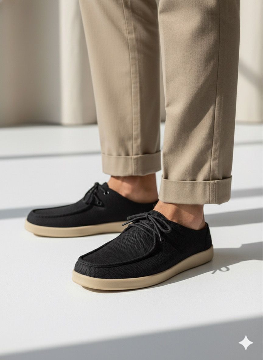 Aetos Men's Black Linen Fisherman Slip-On Shoes - Breathable Casual Summer Loafers